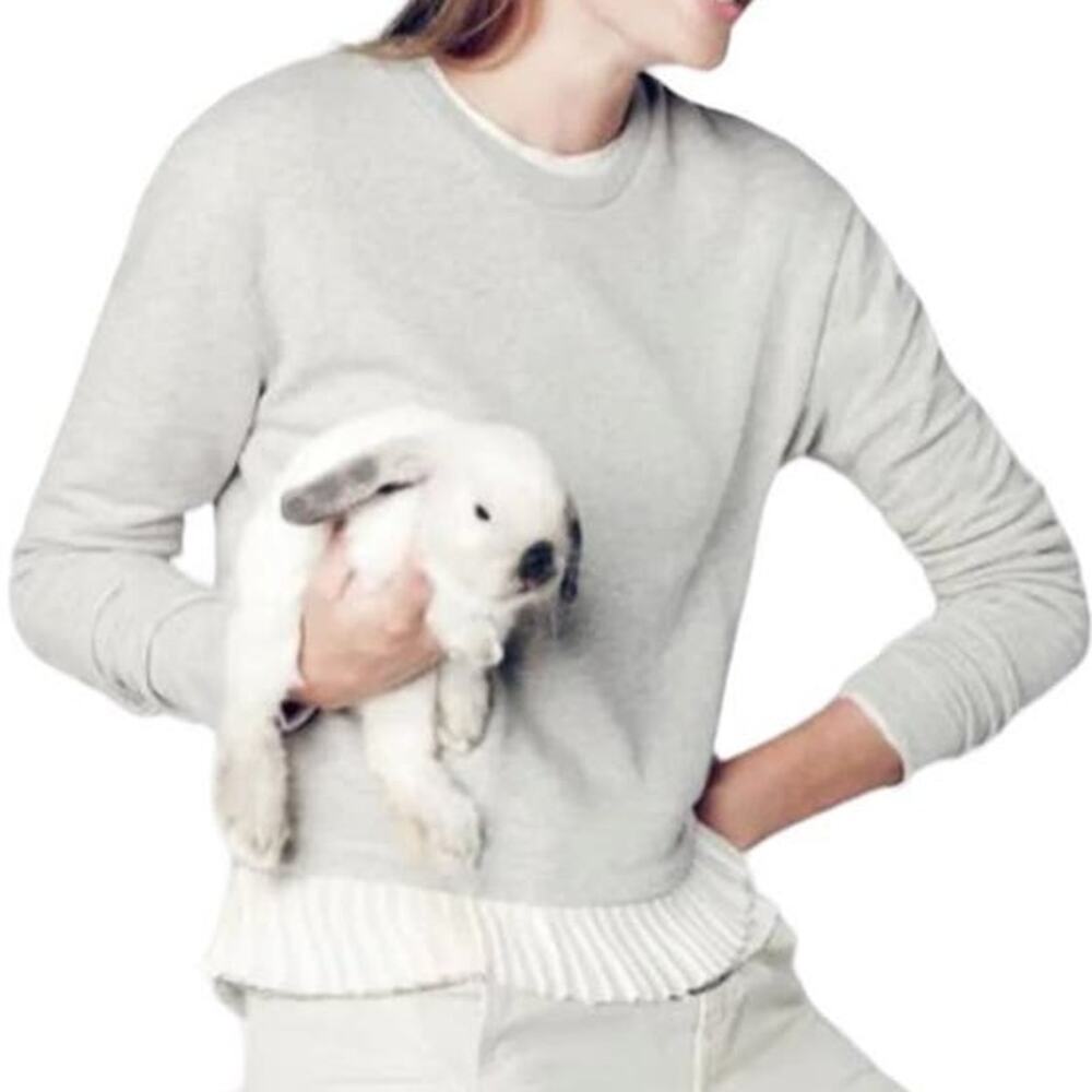J.CREW Gray Long Sleeve Pullover Sweater Top Cream Pleated Edge ~ Womens Size XS